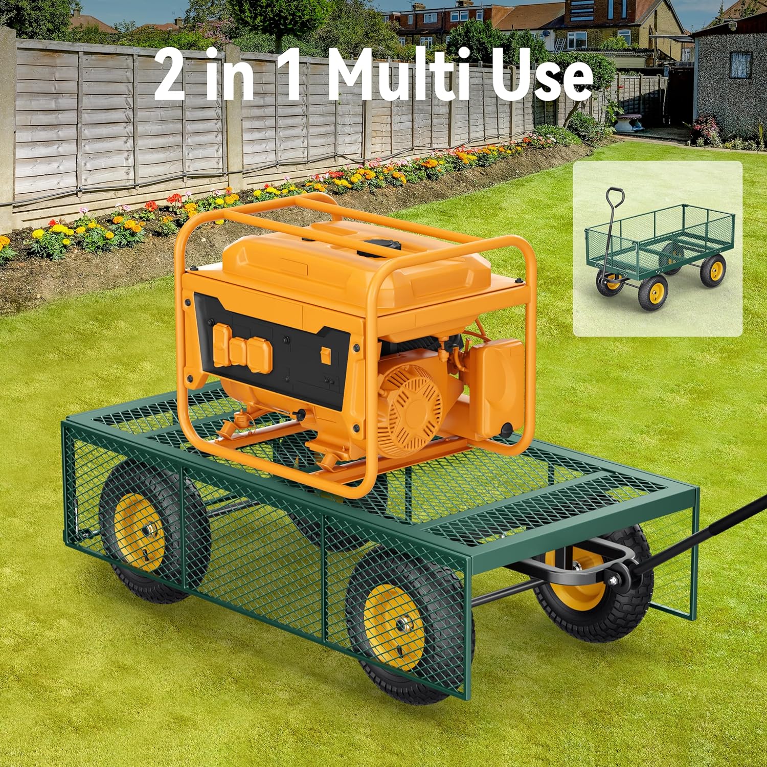 Steel Garden Cart 2-in-1 1400 lbs Heavy Duty Utility Wagon with Removable Mesh Sides to Convert into Flatbed 240?? U-Turn 13" Pneumatic Tires Garden Wagon for Farm Yard Lawn Garden Camping - Image 24