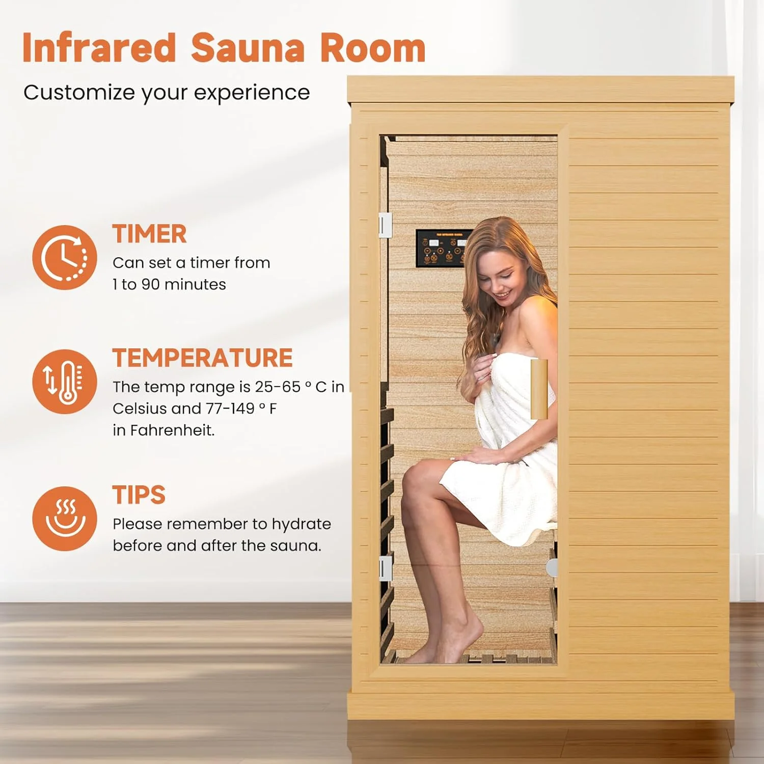 Far Infrared Home Sauna Spa Room, Canadian Hemlock Wood, 1200W, 110V, 35.2 x 27.6 x 61.6 Inch - Image 2