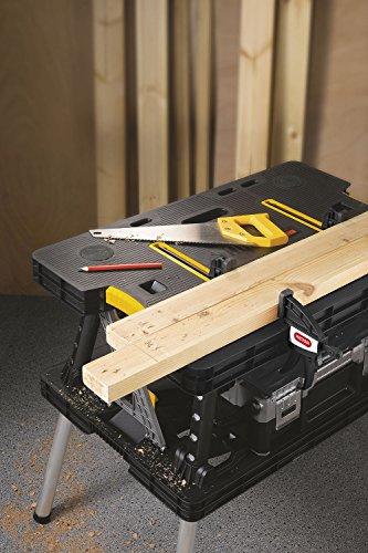 Keter ?C 197283 Folding Table Work Bench for Miter Saw Stand Woodworking Tools and Accessories with Included 12 Inch Wood Clamps ?C Easy Garage Storage Black/Yellow - Image 4