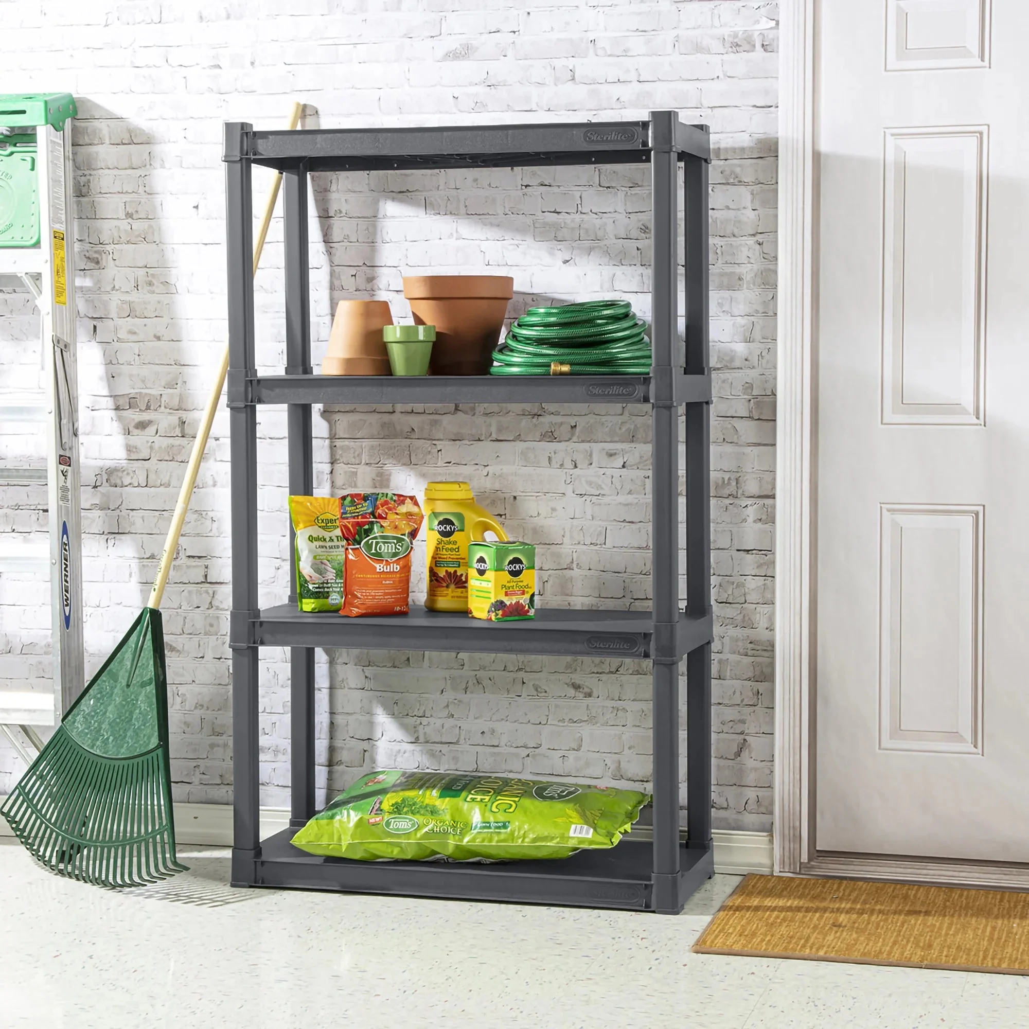 Sterilite Plastic Indoor Outdoor 4-Shelf Shelving Unit, Flat Gray, 3 Pack - Image 5