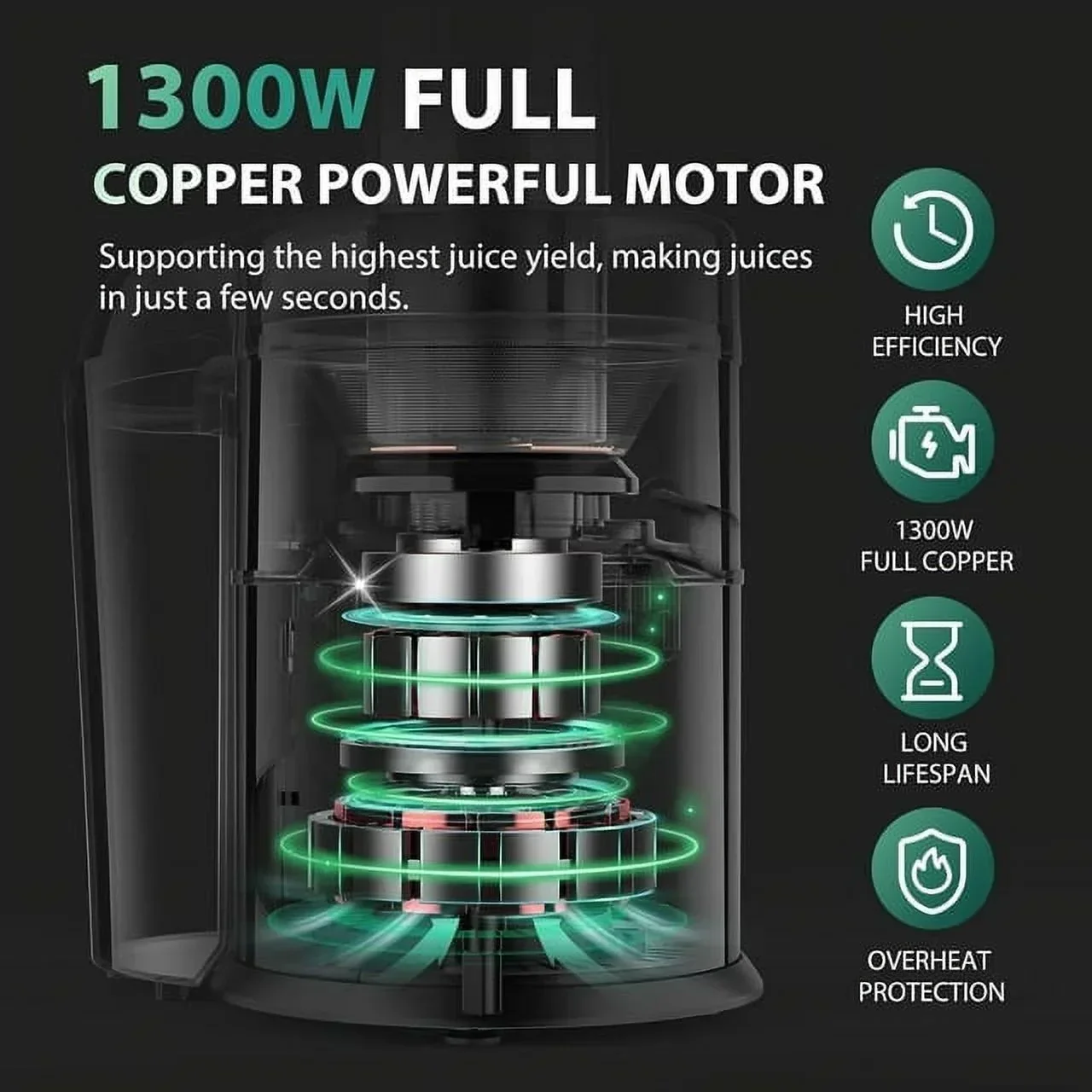 Centrifugal Juicer Machine 1100W, 3 in Feed Chute, BPA Free, Black - Image 2