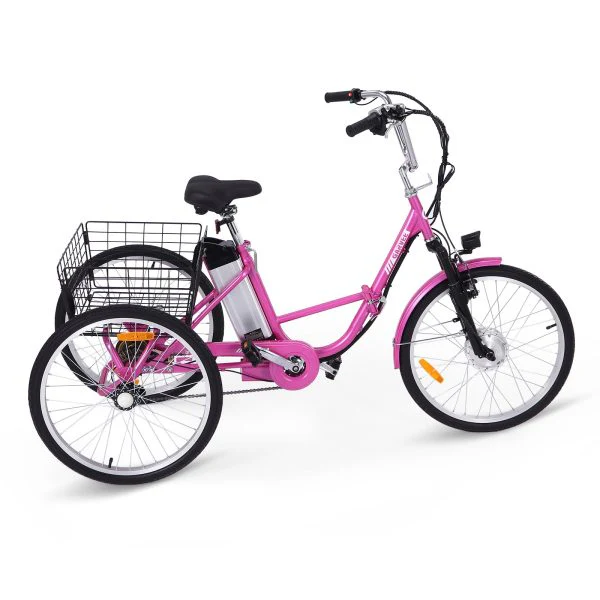 Electric Tricycle for Adults, 7 Speeds Folding Electric Trike, 24 Inch 3 Wheel Motorized Bicycle w/ 36V 10Ah Removable Battery, E Trikes with Large Basket, 330 Loading Capacity, 250W Motor, Pink - Image 5