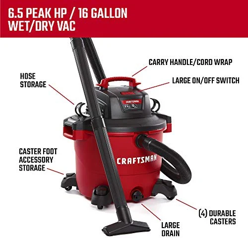 Craftsman 16 Gallon 6.5 Peak HP Wet/Dry Vac, Red - CMXEVBE17595 - Image 5