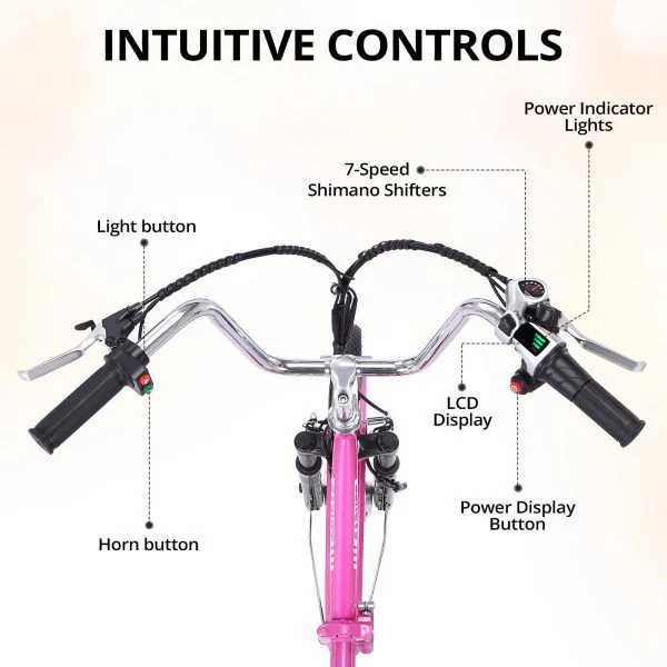 Electric Tricycle for Adults, 7 Speeds Folding Electric Trike, 24 Inch 3 Wheel Motorized Bicycle w/ 36V 10Ah Removable Battery, E Trikes with Large Basket, 330 Loading Capacity, 250W Motor, Pink - Image 2