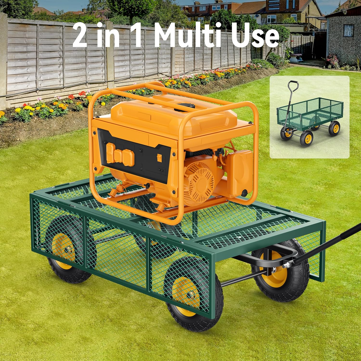 Steel Garden Cart 2-in-1 1400 lbs Heavy Duty Utility Wagon with Removable Mesh Sides to Convert into Flatbed 240?? U-Turn 13" Pneumatic Tires Garden Wagon for Farm Yard Lawn Garden Camping - Image 18