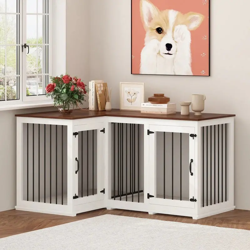 L-Shaped Corner Dog Crate Furniture For 2 Dogs, 58.7 x 41.1 - Image 4