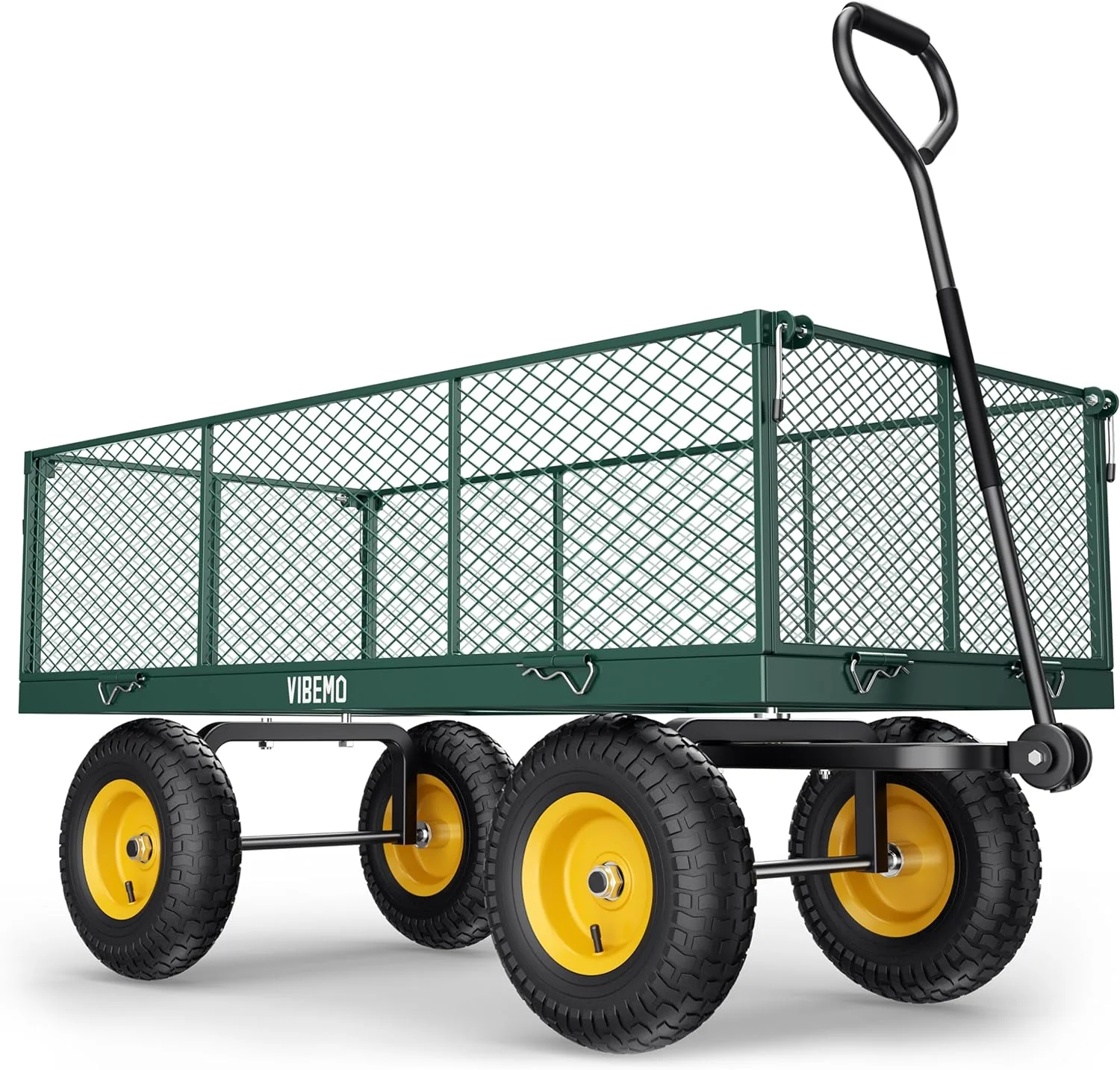 Steel Garden Cart 2-in-1 1400 lbs Heavy Duty Utility Wagon with Removable Mesh Sides to Convert into Flatbed 240?? U-Turn 13" Pneumatic Tires Garden Wagon for Farm Yard Lawn Garden Camping - Image 5