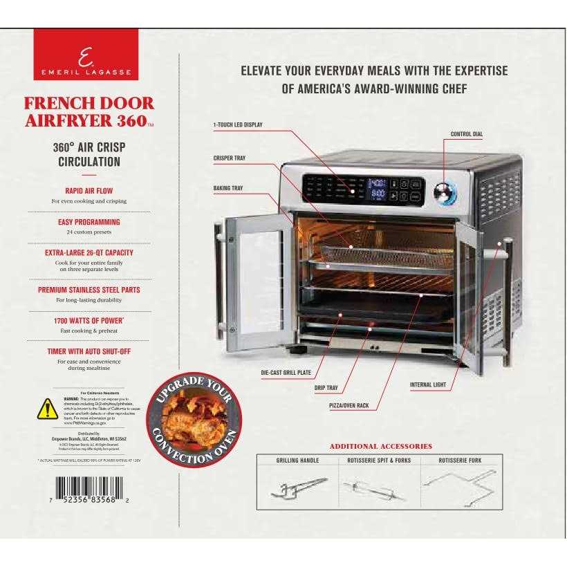 Emeril Lagasse French Door 360 Air Fryer Convection Oven, 26-Quart Stainless Steel - Image 3