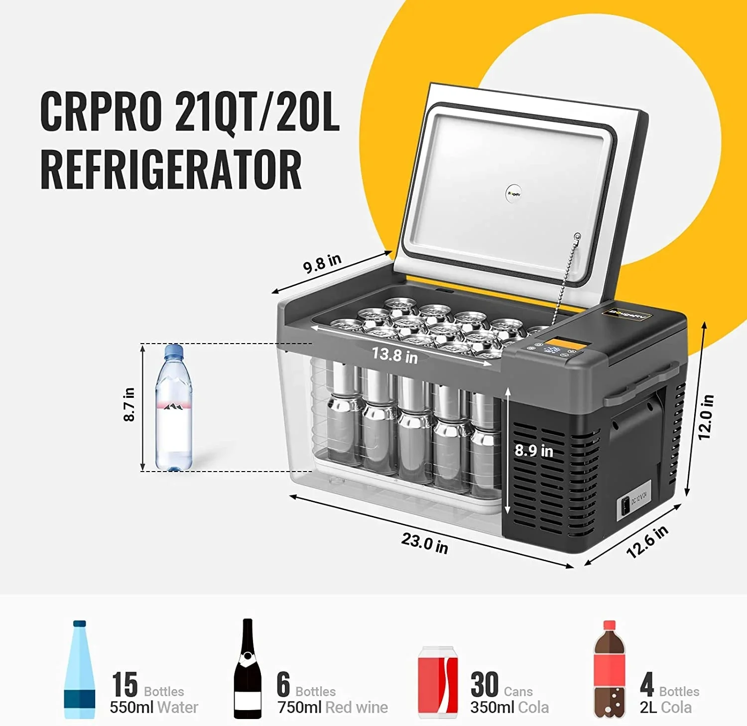 BougeRV Portable Car Refrigerator 21 Qt, 12 Volt, Black - CRPRO - Image 3