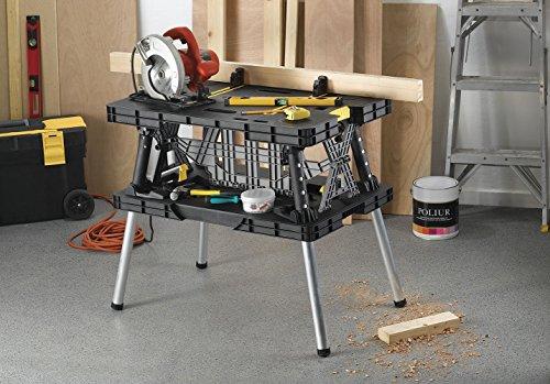Keter ?C 197283 Folding Table Work Bench for Miter Saw Stand Woodworking Tools and Accessories with Included 12 Inch Wood Clamps ?C Easy Garage Storage Black/Yellow - Image 10