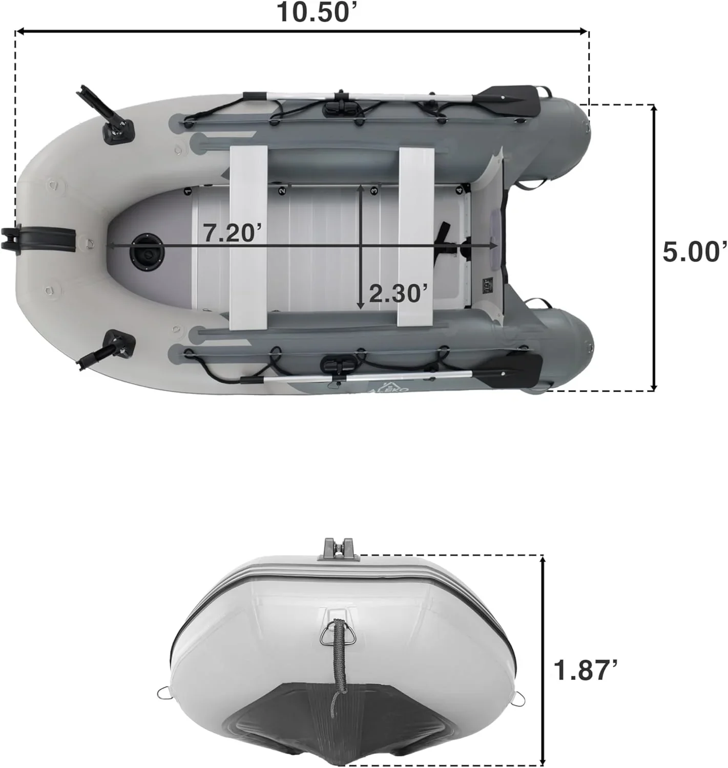 Inflatable Boat | Yacht Dinghy Tender Raft | Multi Person Fishing Boat | Aluminum Floor Oars | Fishing Rod Holders | Heavy-Duty PVC | 2024 Model | - Image 16