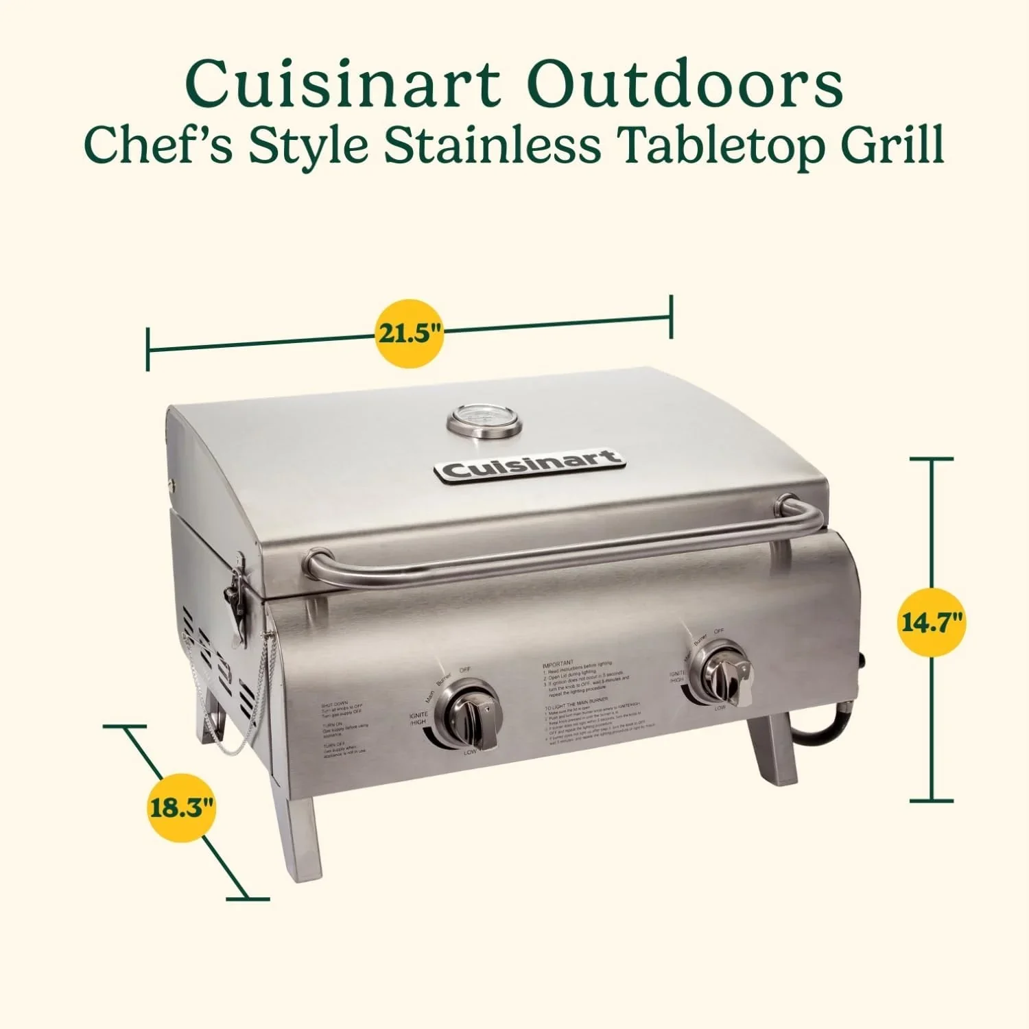 Cuisinart Chef's Style Tabletop Portable Propane Grill 20000 BTU 2-Burner Outdoor Gas Grill - Image 3