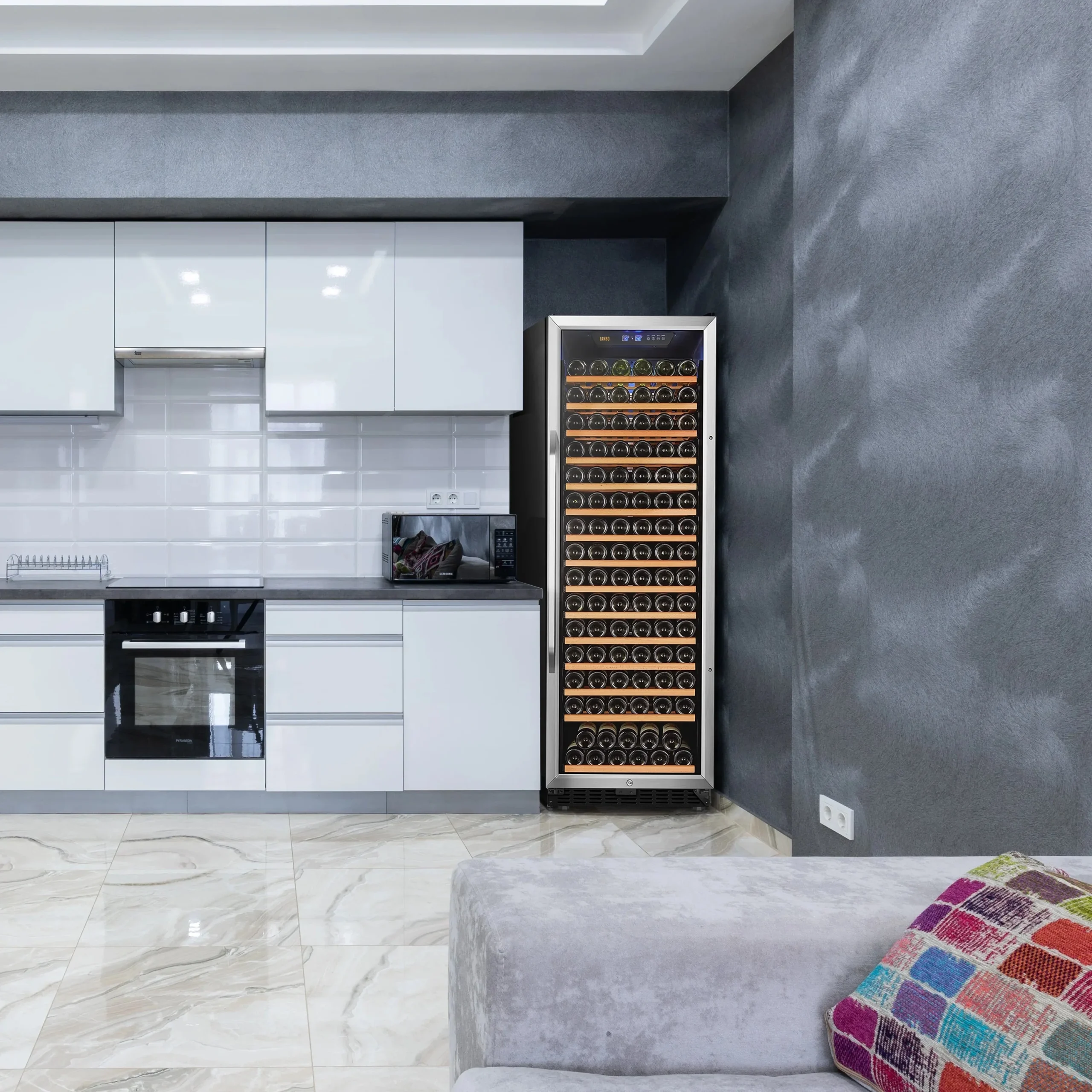 Lanbo 165 Bottle Built-In Black Single Zone Wine Cooler, 24 inch Width - LW177S - Image 8