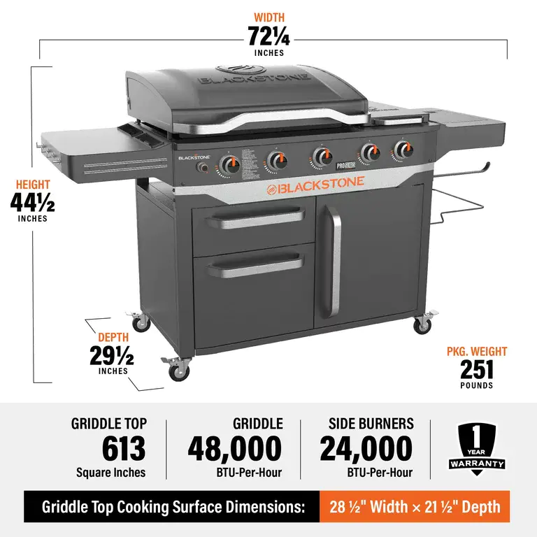 Blackstone ProSeries 5 Burner 28" Propane Griddle with Range Top - Image 7
