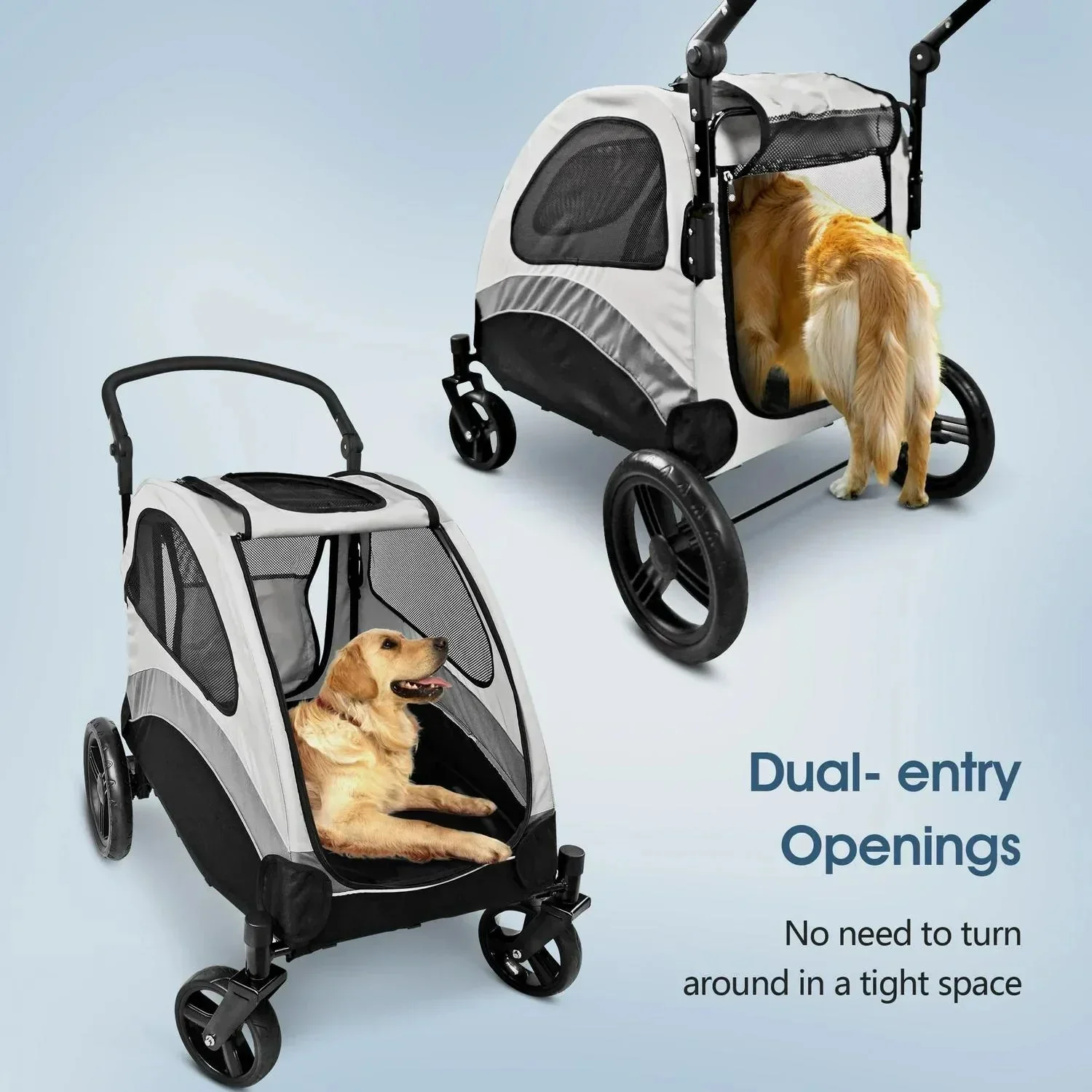 Poloma Foldable Pet Stroller For Large Or 2 Dogs Cats, Gray - GS-307Z - Image 2