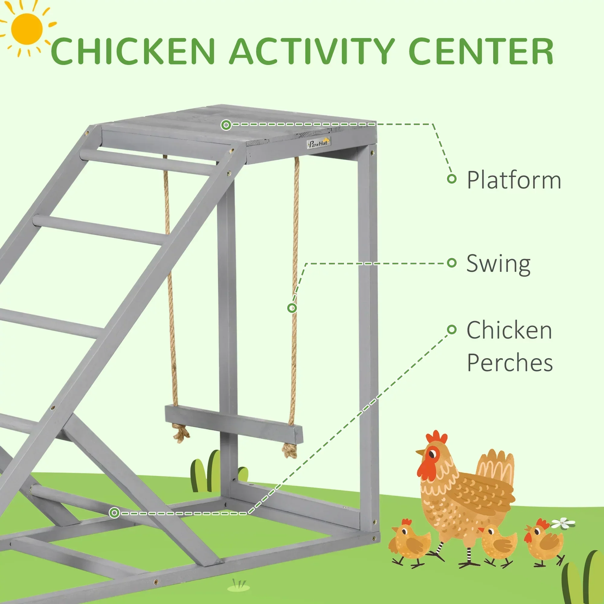 PawHut Chicken Activity Play Center With Swing, Perches And Platform, Pastel Gray - D51-350V00GY - Image 3