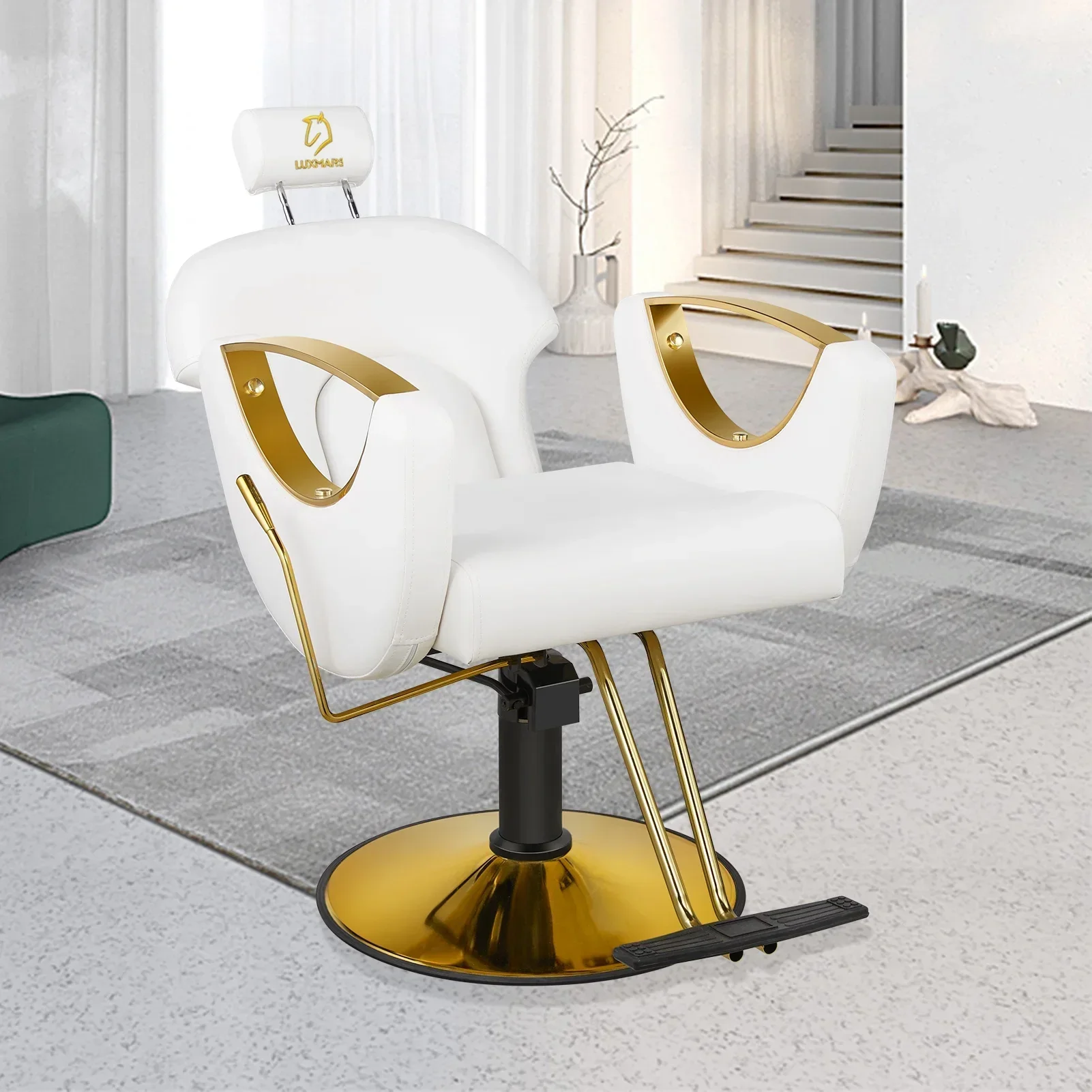 LUXMARS Reclining Hydraulic Barber Chair, White, 40 Inches To 46 Inches - Image 3