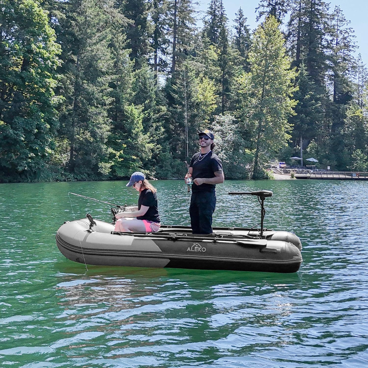 Inflatable Boat | Yacht Dinghy Tender Raft | Multi Person Fishing Boat | Aluminum Floor Oars | Fishing Rod Holders | Heavy-Duty PVC | 2024 Model | - Image 14