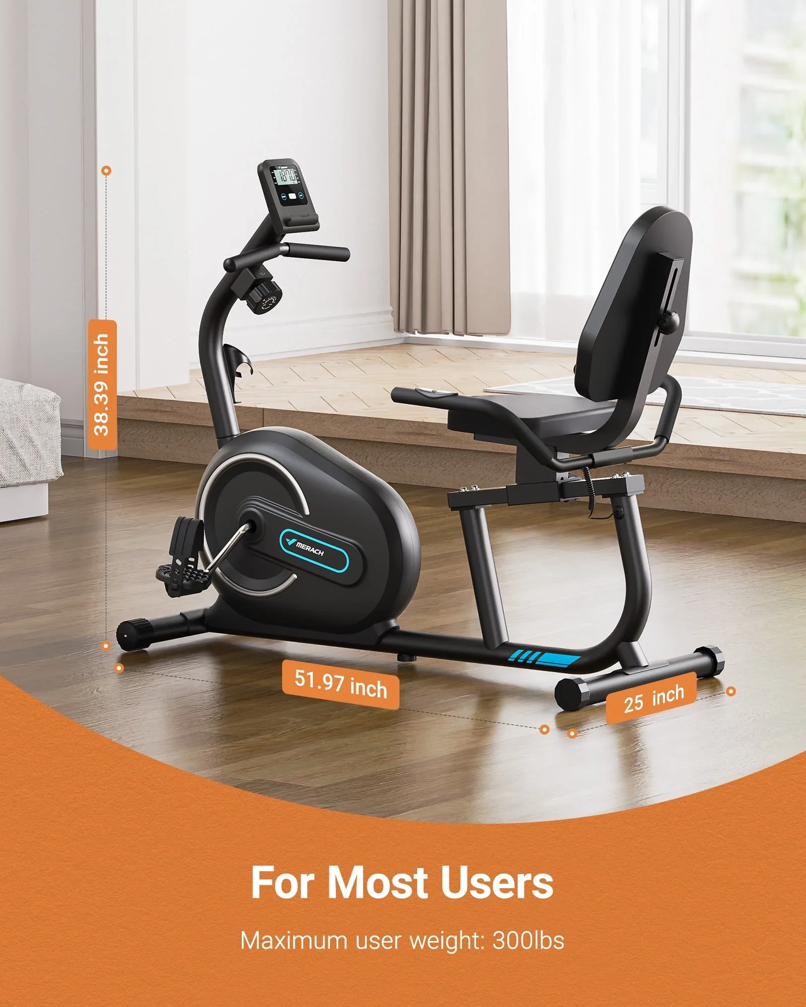 MERACH Recumbent Exercise Bikes for Home Sit Down Stationary Bicycle Magnetic 8 Levels Resistance Indoor Cycling Bike with Free APP - Image 4