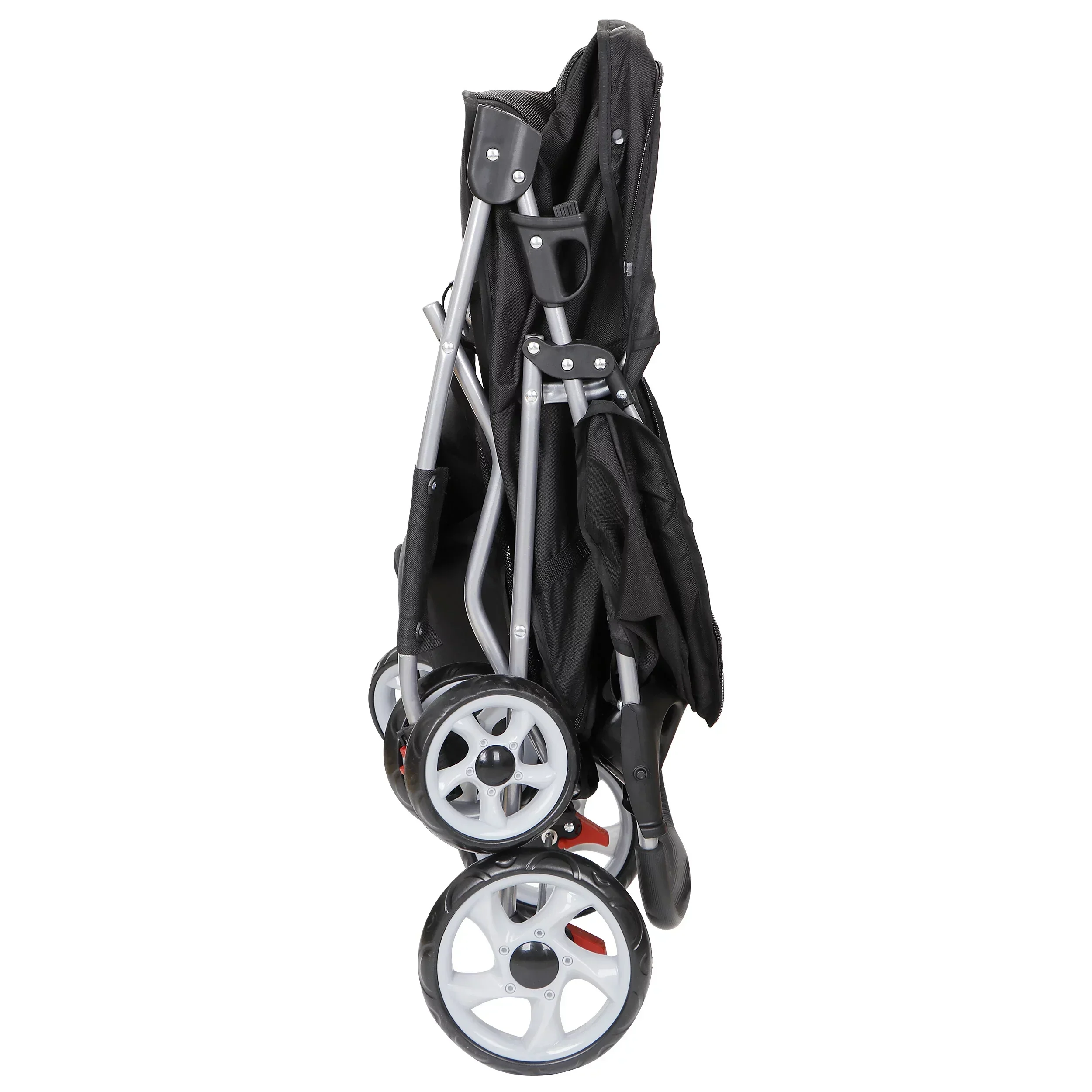 HomGarden 4 Wheel Foldable Pet Stroller Carrier Cart With Storage Basket And Cup Holder - Black - Image 10