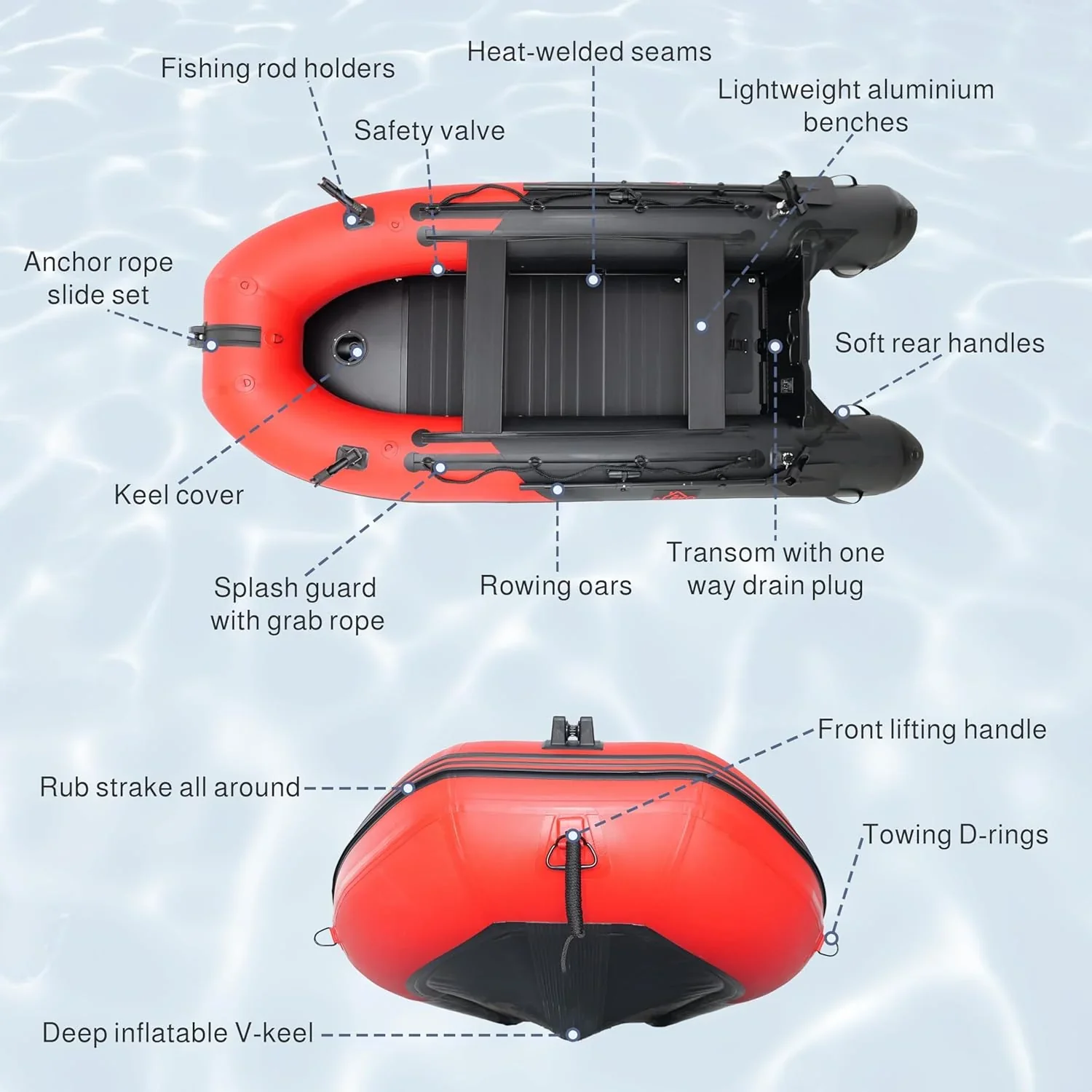 Inflatable Boat | Yacht Dinghy Tender Raft | Multi Person Fishing Boat | Aluminum Floor Oars | Fishing Rod Holders | Heavy-Duty PVC | 2024 Model | - Image 7
