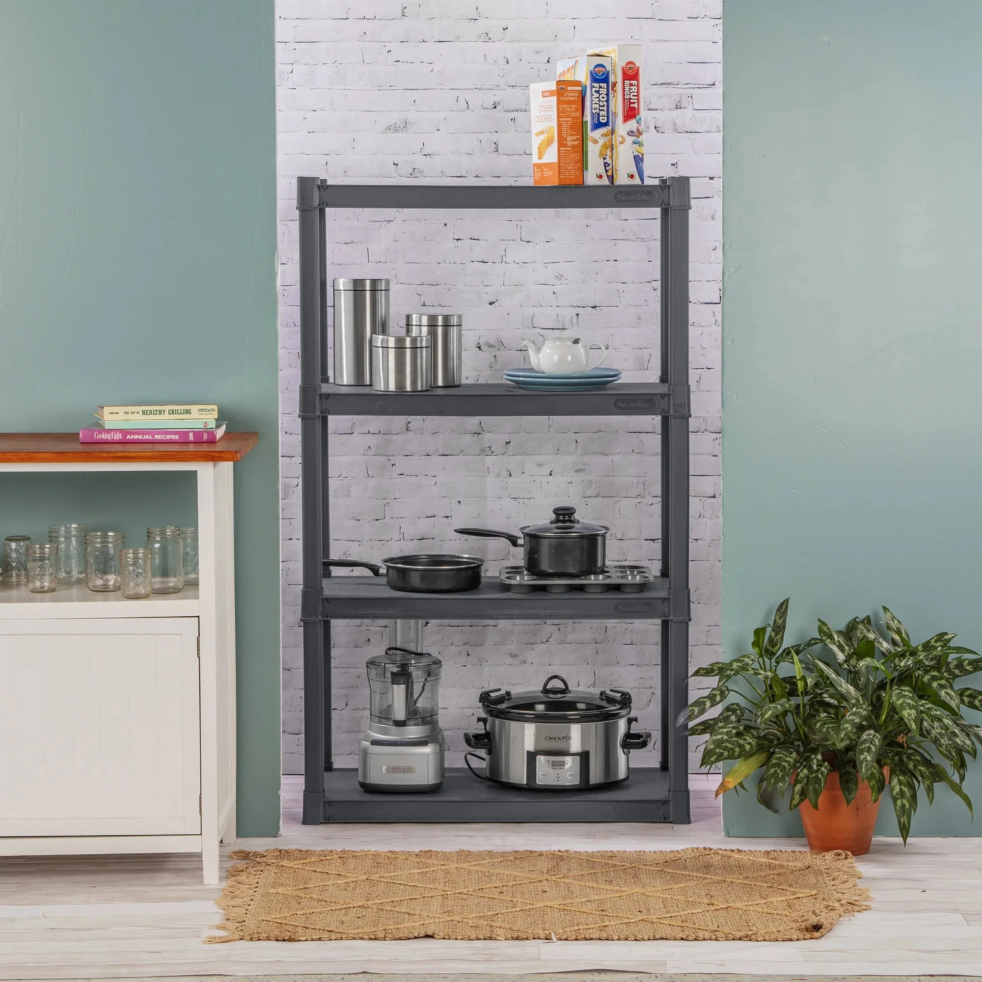 Sterilite Plastic Indoor Outdoor 4-Shelf Shelving Unit, Flat Gray, 3 Pack - Image 2