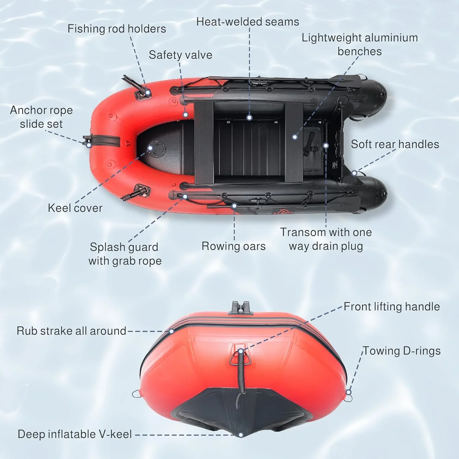 Inflatable Boat | Yacht Dinghy Tender Raft | Multi Person Fishing Boat | Aluminum Floor Oars | Fishing Rod Holders | Heavy-Duty PVC | 2024 Model | - Image 18