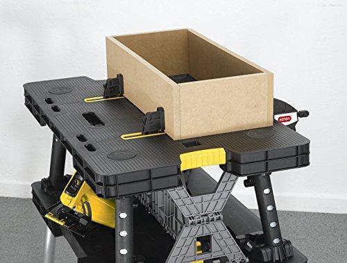 Keter ?C 197283 Folding Table Work Bench for Miter Saw Stand Woodworking Tools and Accessories with Included 12 Inch Wood Clamps ?C Easy Garage Storage Black/Yellow - Image 3