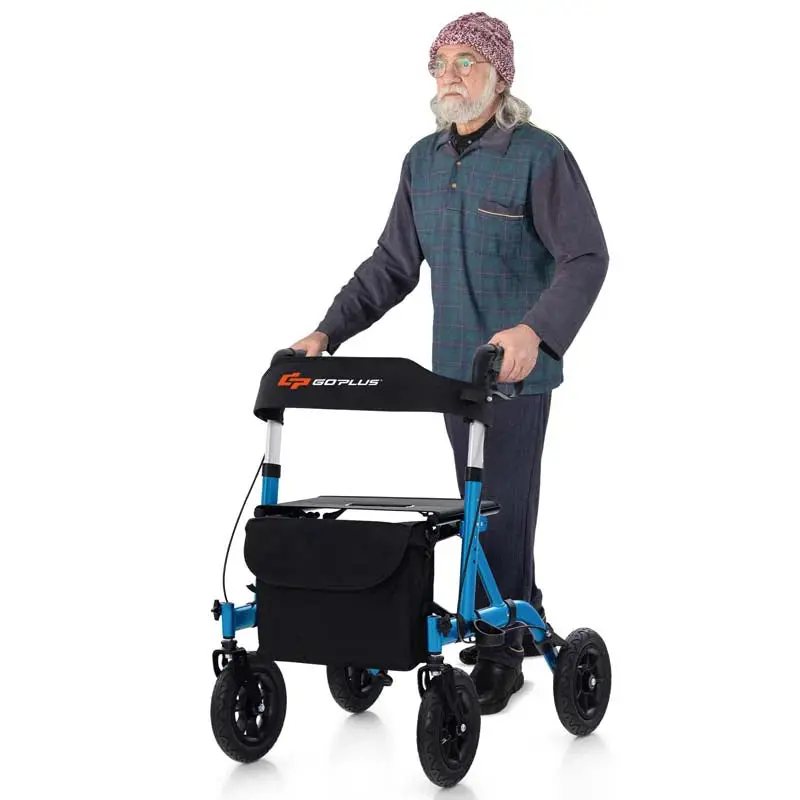 Heavy-Duty Foldable Rollator Walker With 9.5in Pneumatic Wheels, Built-In Seat, Blue Or Purple - Image 3