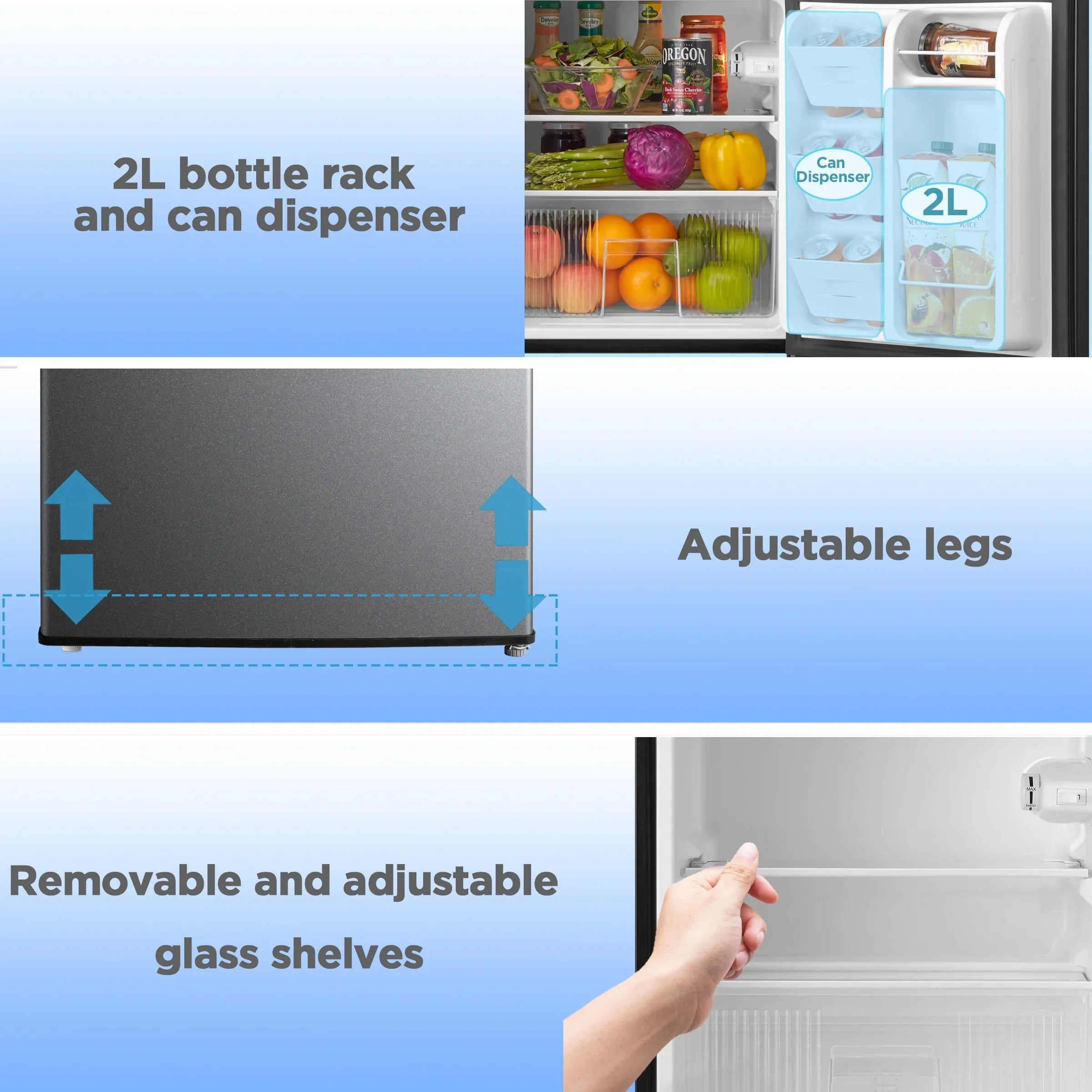Arctic King Two-Door Mini Fridge With Freezer, 3.2 Cu ft, 18.5 in x 19.4 in x 33.3 in, Stainless Steel - E-Star - Image 9