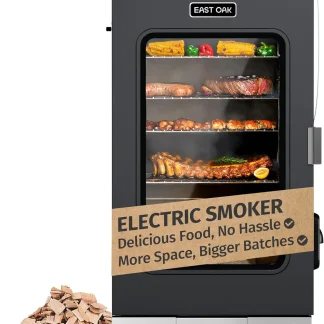 EAST OAK 30" Outdoor Electric Smoker | Built-in meat probe, smokes up to 6 times longer in a single load, side loader for uninterrupted smoking