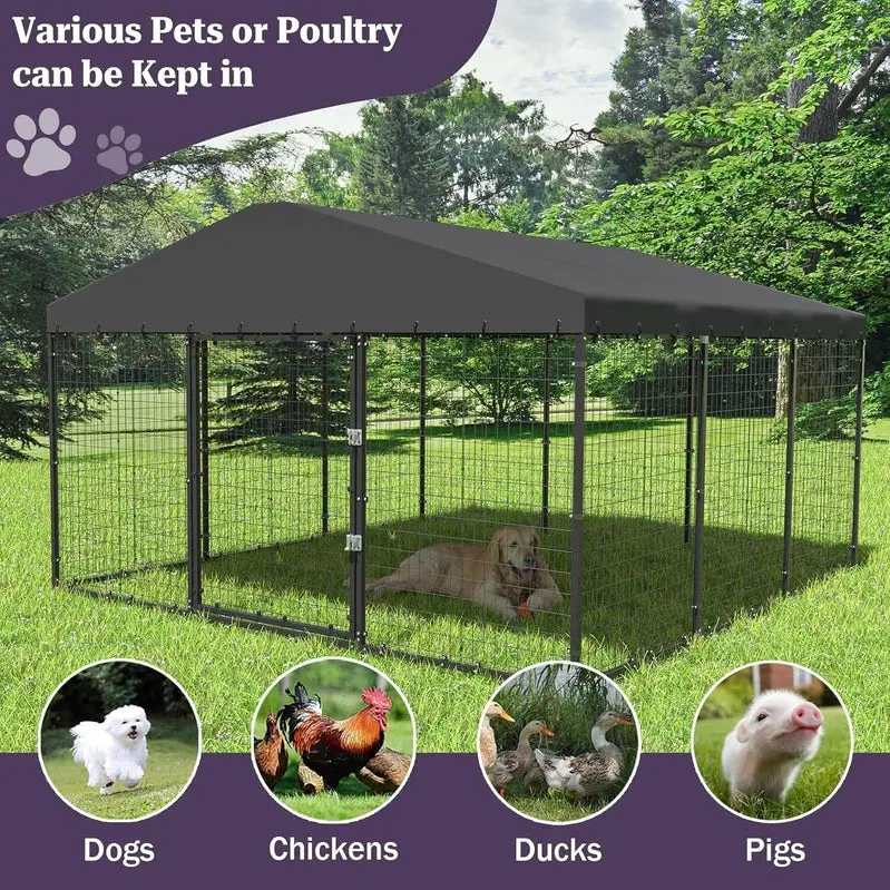 Kullavik Extra-Large Outdoor Dog Kennel, 118 in x 118 in, Heavy-Duty Metal/Steel Enclosure With Waterproof Roof - Black - Image 6