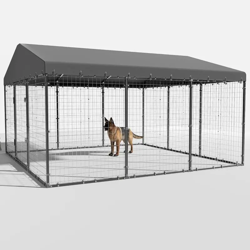Kullavik Extra-Large Outdoor Dog Kennel, 118 in x 118 in, Heavy-Duty Metal/Steel Enclosure With Waterproof Roof - Black - Image 2