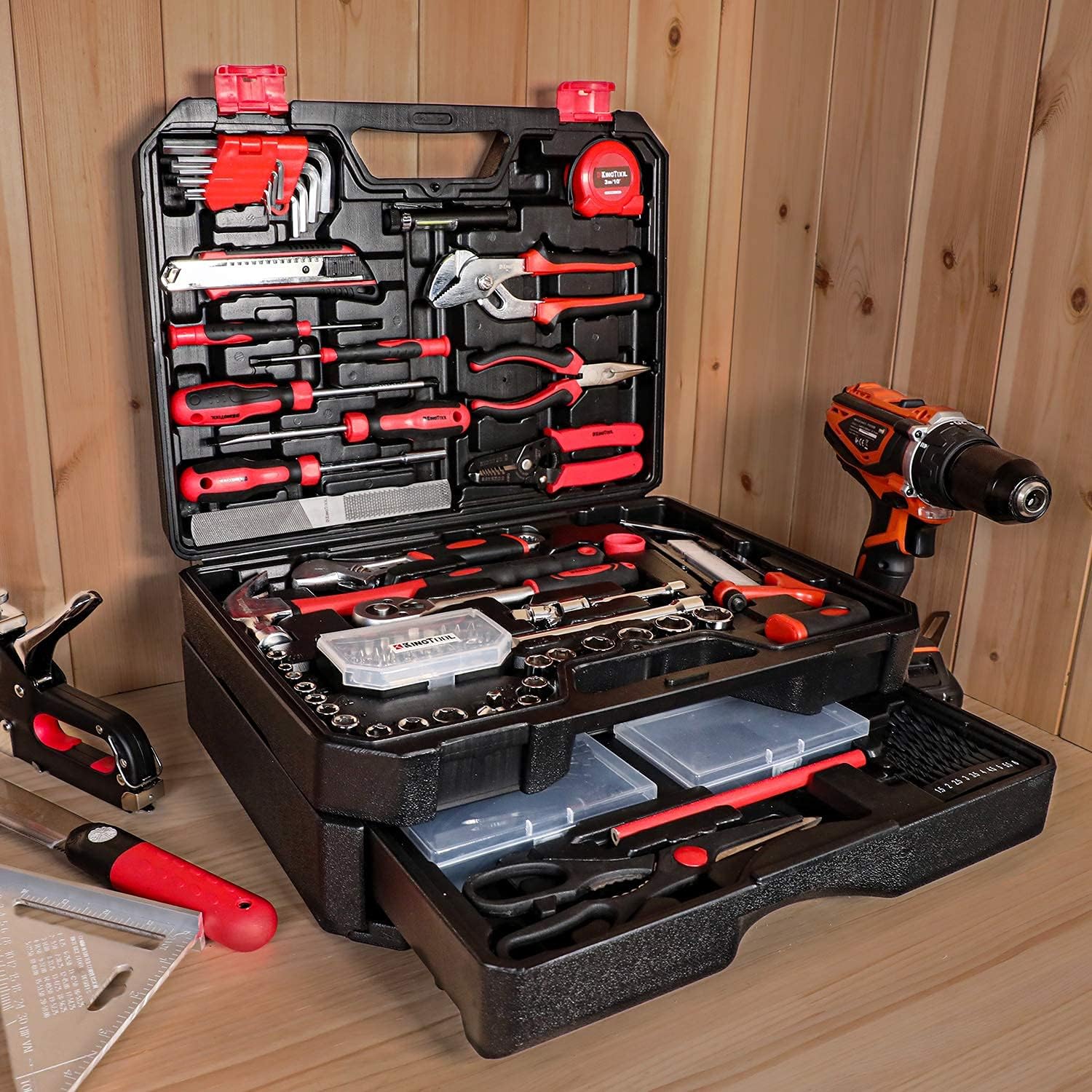 KINGTOOL Home Tool Set Kit - 286 PCS Home Auto Repair Tool Kit with Rolling Tool Box, Mechanic Tool Sets with 21V Max Cordless Power drill, Perfect for Homeowner, Diyer, Handyman - Image 12