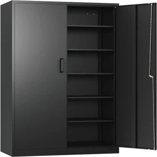 Heavy-Duty Metal Garage Storage Cabinet, Lockable Freestanding 5 Adjustable Shelves, 70.87 inch31.5 inch15.7 inches - Black