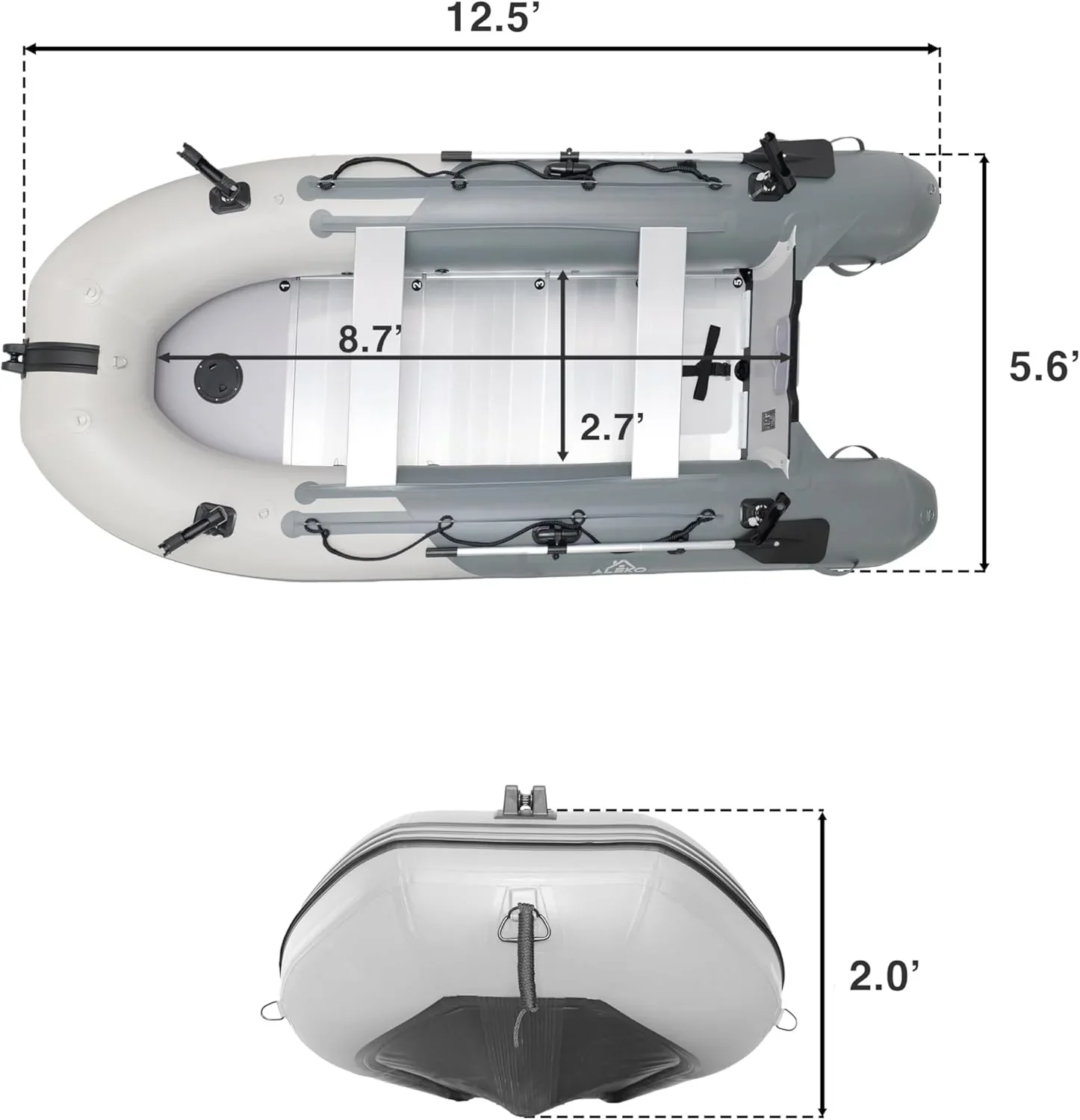 Inflatable Boat | Yacht Dinghy Tender Raft | Multi Person Fishing Boat | Aluminum Floor Oars | Fishing Rod Holders | Heavy-Duty PVC | 2024 Model | - Image 27
