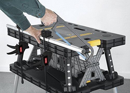 Keter ?C 197283 Folding Table Work Bench for Miter Saw Stand Woodworking Tools and Accessories with Included 12 Inch Wood Clamps ?C Easy Garage Storage Black/Yellow - Image 7