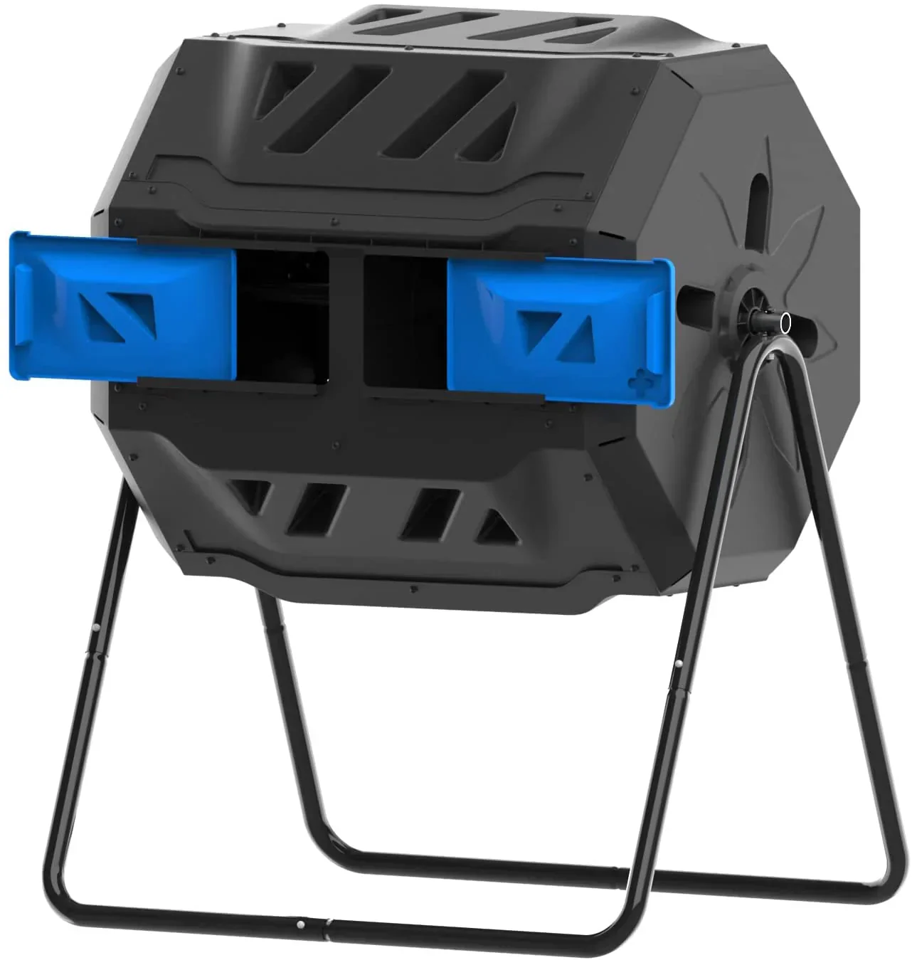 Large Compost Tumbler Bin Dual Compartment Better AirCirculation Efficient Compost BPA Free Sturdy Steel Frame 43Gallon (2 21.5Gal) Blue Door - Image 12