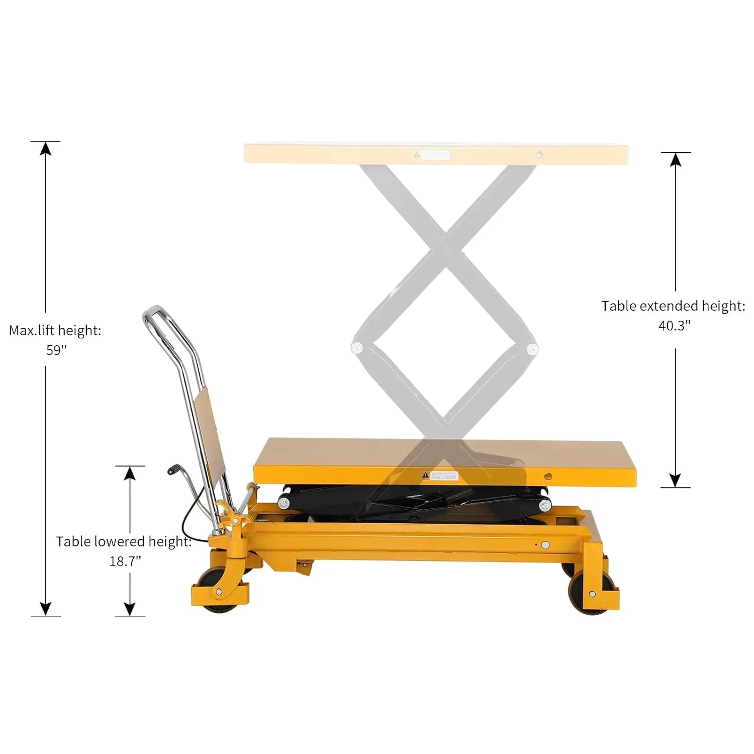 APOLLOLIFT Hydraulic Lift Table Cart – 770 lbs Capacity, 51" Max Height, Double Scissor Lift with Safety Guard & 4 Wheels - Image 8