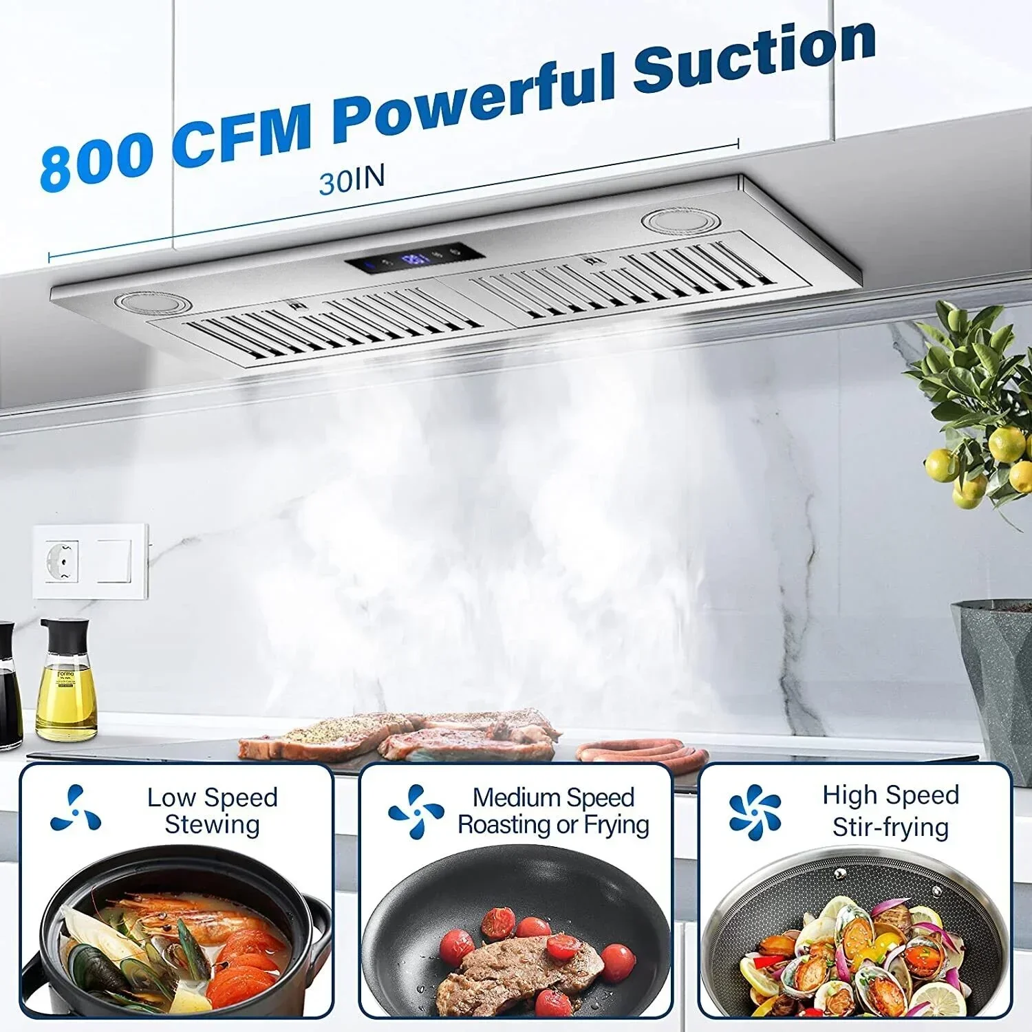 30 Inch Built-In Range Hood 800 CFM 3-Speed Touch Control - Image 10