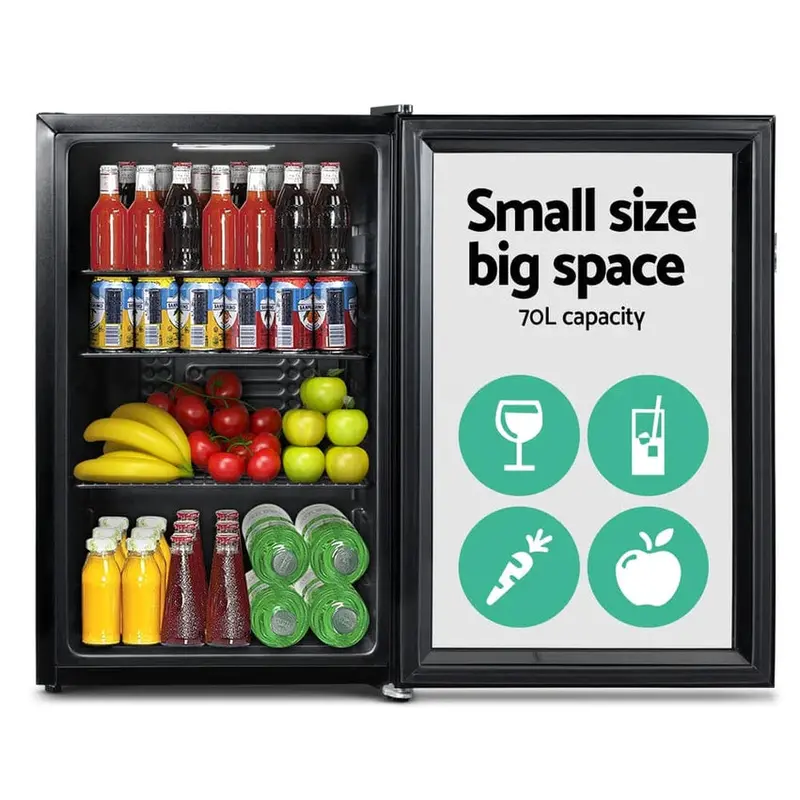 Devanti 70L Glass-Door Bar Fridge, Black - Image 3