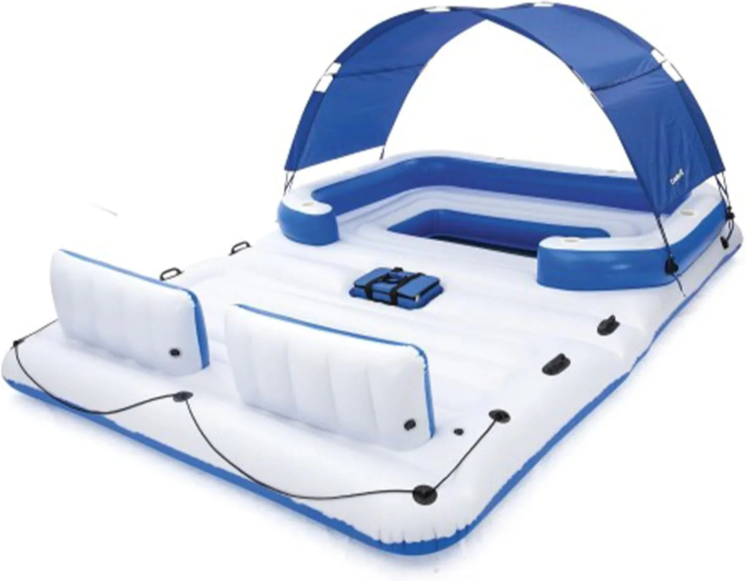 Tropical Breeze 6 Person Inflatable Party Island Large Relaxing Water Float with Detachable Sunshade and Cooler Bag - Image 18
