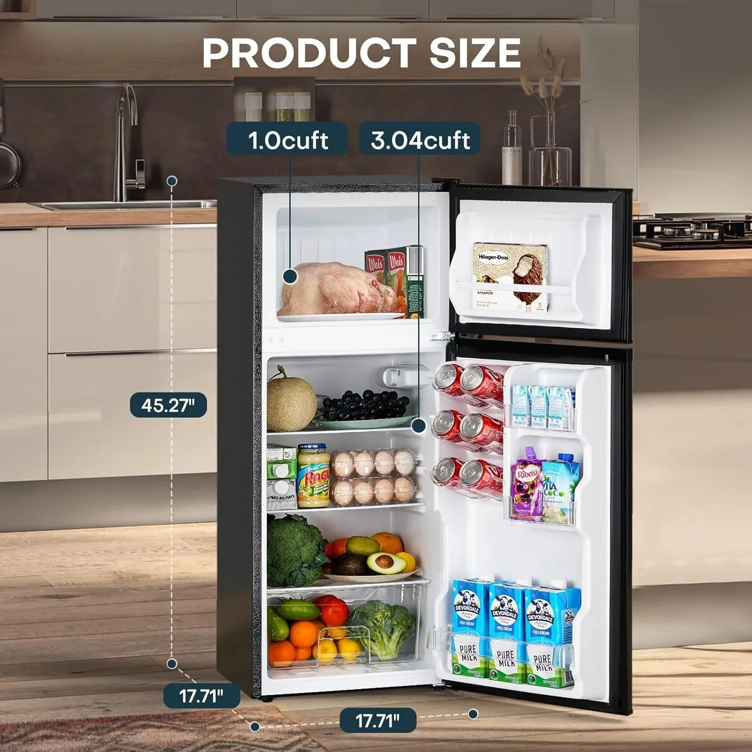 Upstreman 4 Cubic Feet Double Door Mini Refrigerator With Freezer, Black - BR401 - Image 3