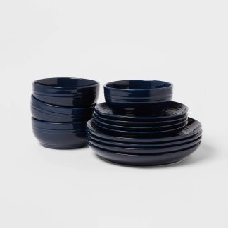 12pc Stoneware Westfield Dinnerware Set Navy - Threshold