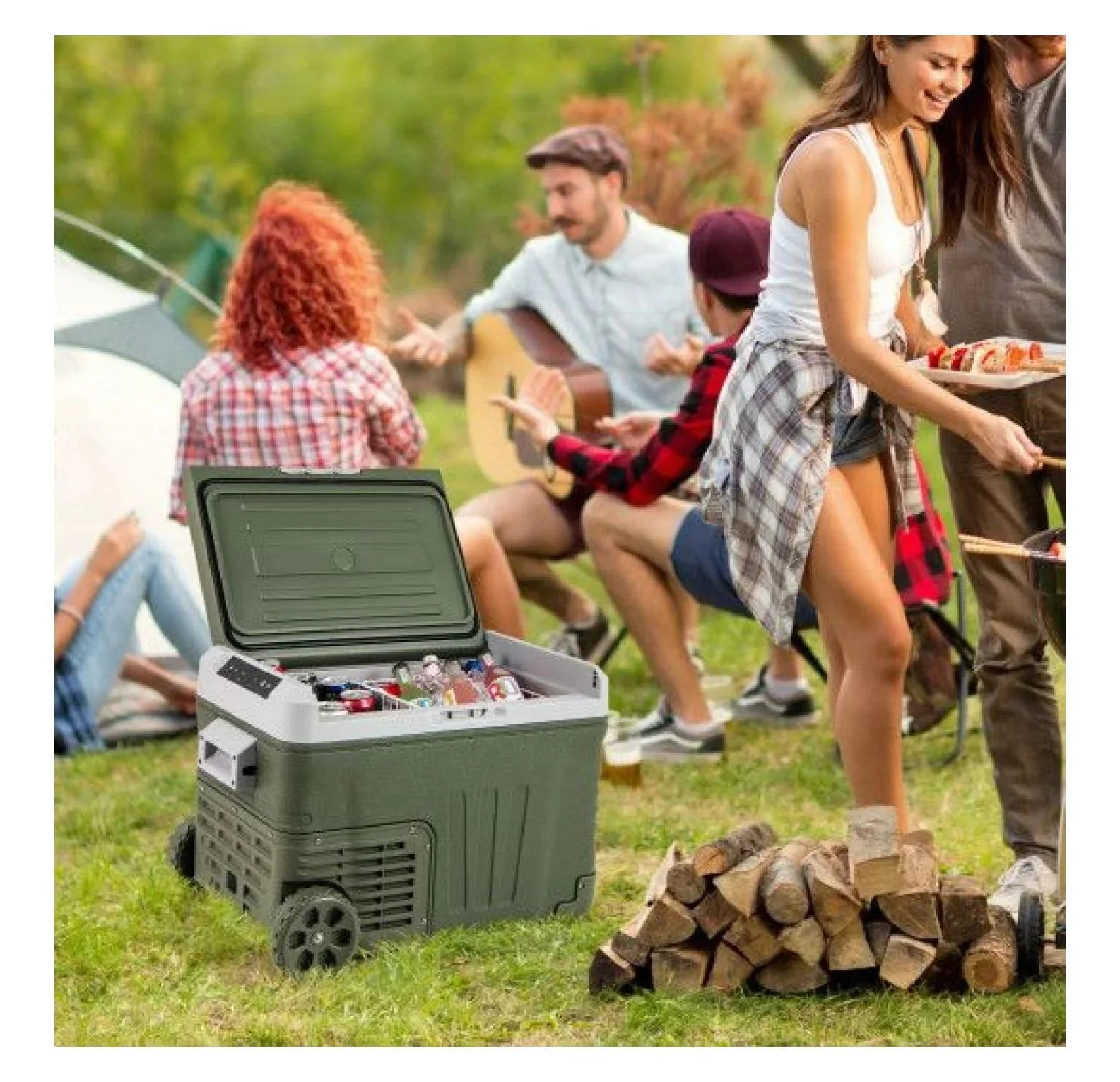 Portable 12V Car Refrigerator Electric Cooler, 35L/50L, Green - Image 3