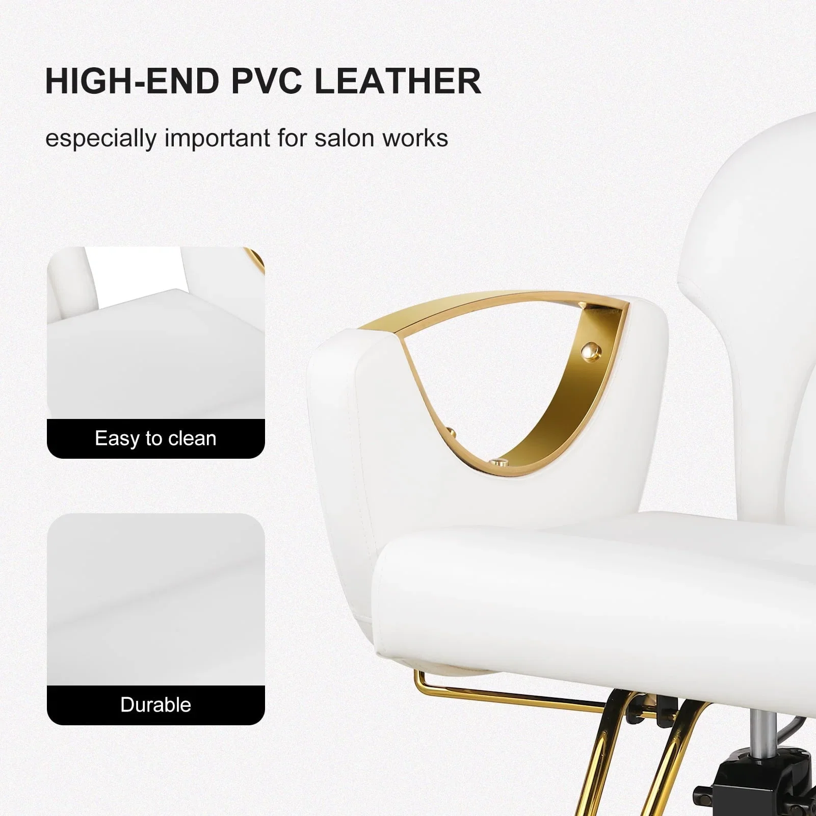 LUXMARS Reclining Hydraulic Barber Chair, White, 40 Inches To 46 Inches - Image 7