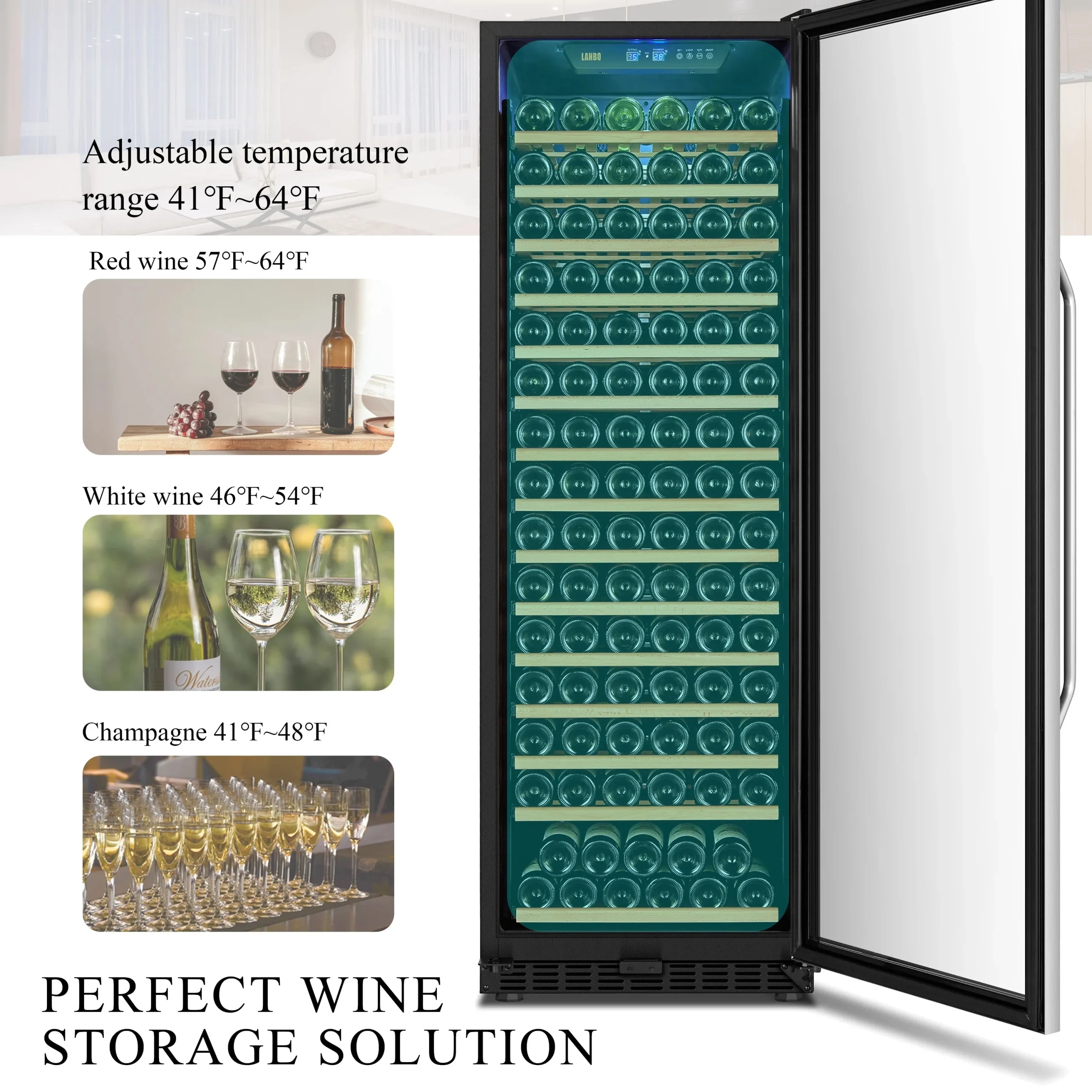 Lanbo 165 Bottle Built-In Black Single Zone Wine Cooler, 24 inch Width - LW177S - Image 2