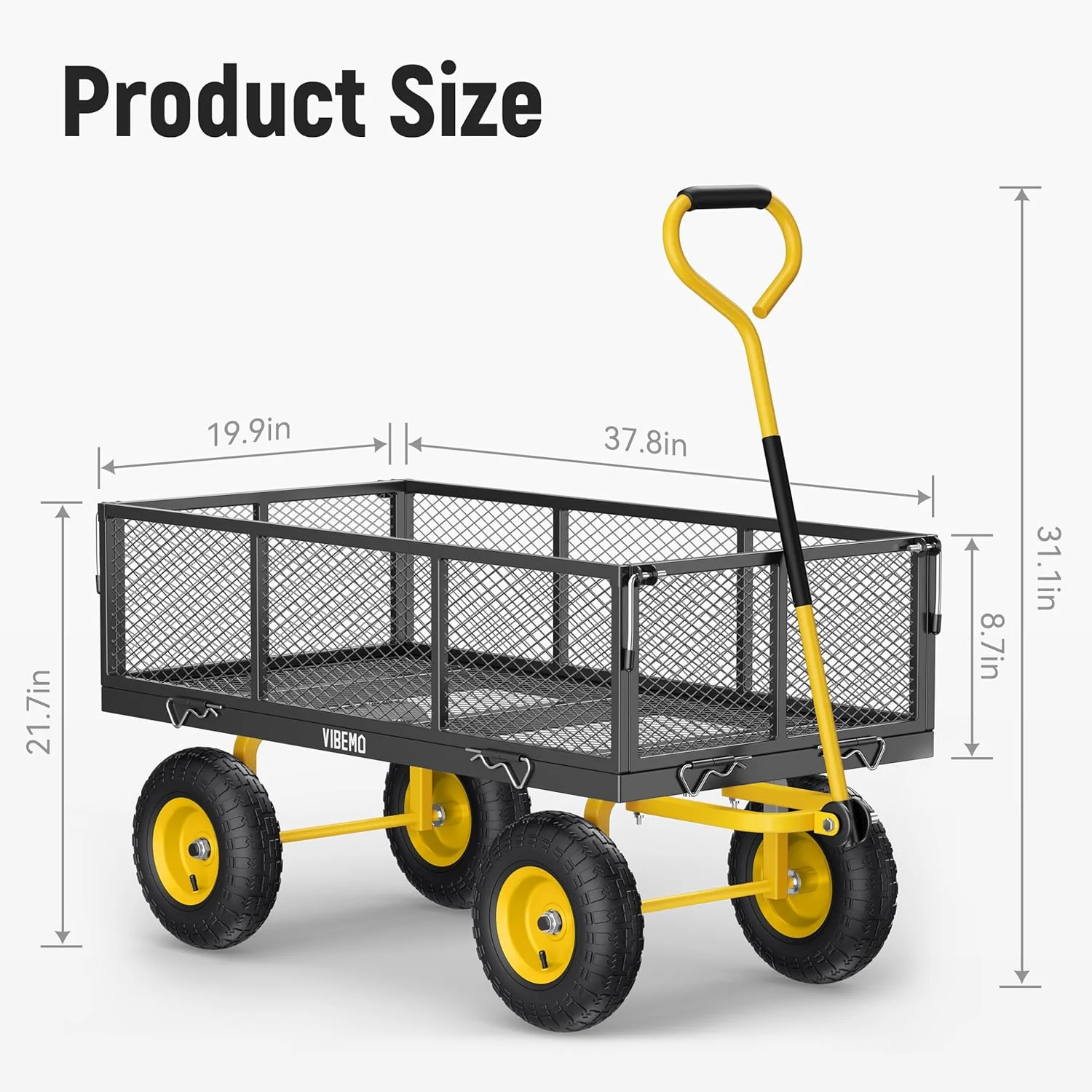 Steel Garden Cart 2-in-1 1400 lbs Heavy Duty Utility Wagon with Removable Mesh Sides to Convert into Flatbed 240?? U-Turn 13" Pneumatic Tires Garden Wagon for Farm Yard Lawn Garden Camping - Image 17