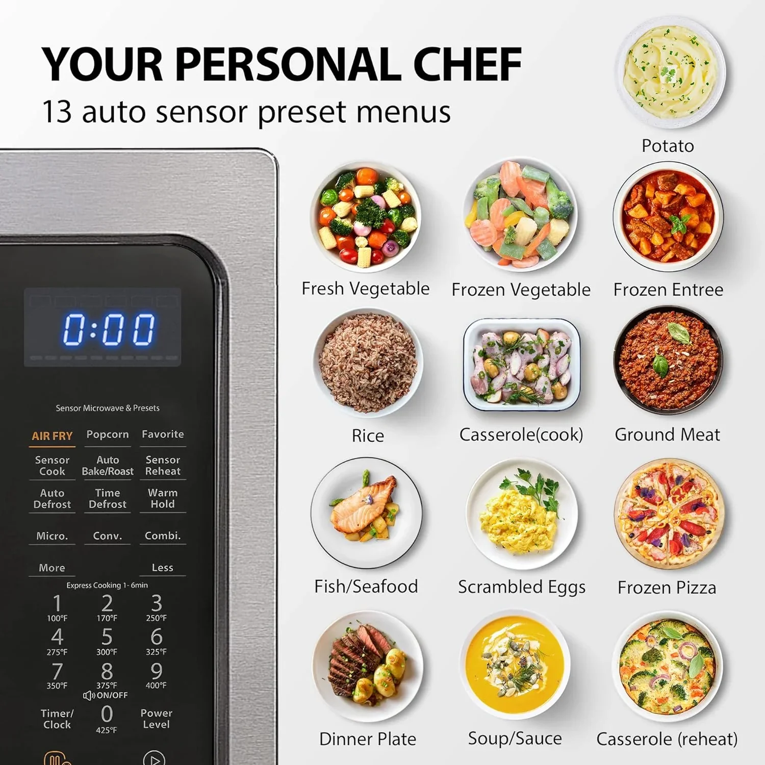 TOSHIBA 4-in-1 Countertop Microwave Oven, 1.5 Cu Ft, 1000W, Silver - ML-EC42P(SS) - Image 13