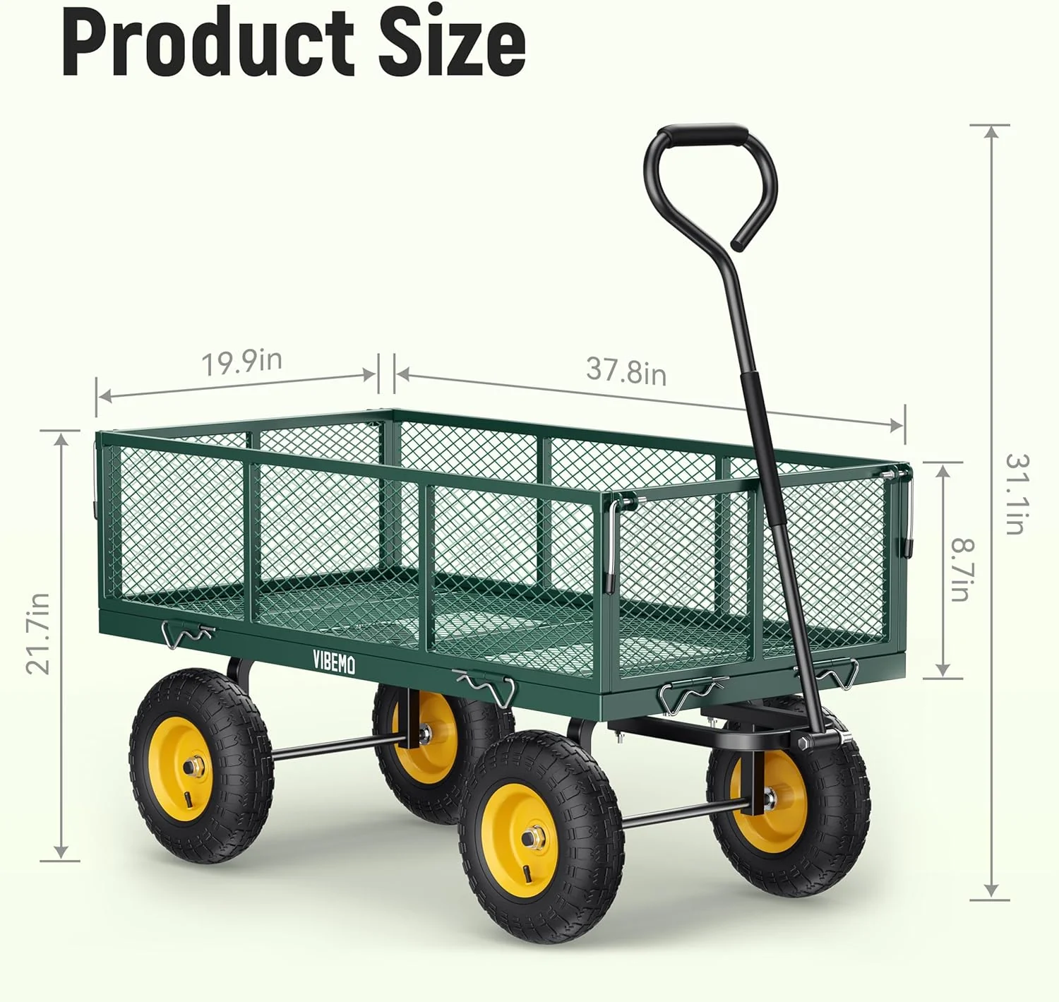 Steel Garden Cart 2-in-1 1400 lbs Heavy Duty Utility Wagon with Removable Mesh Sides to Convert into Flatbed 240?? U-Turn 13" Pneumatic Tires Garden Wagon for Farm Yard Lawn Garden Camping - Image 23